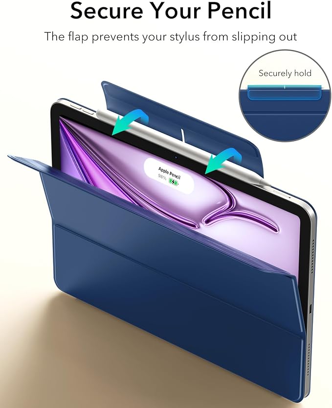 ESR for iPad Air 13 Inch Case M4/M3/M2 (2026/2025/2024) iPad Pro 12.9 Case Powerful Magnetic Attachment Slim Trifold Stand Case Supports Pencil Pro &amp Pencil (USB-C) Rebound Series Dark Blue