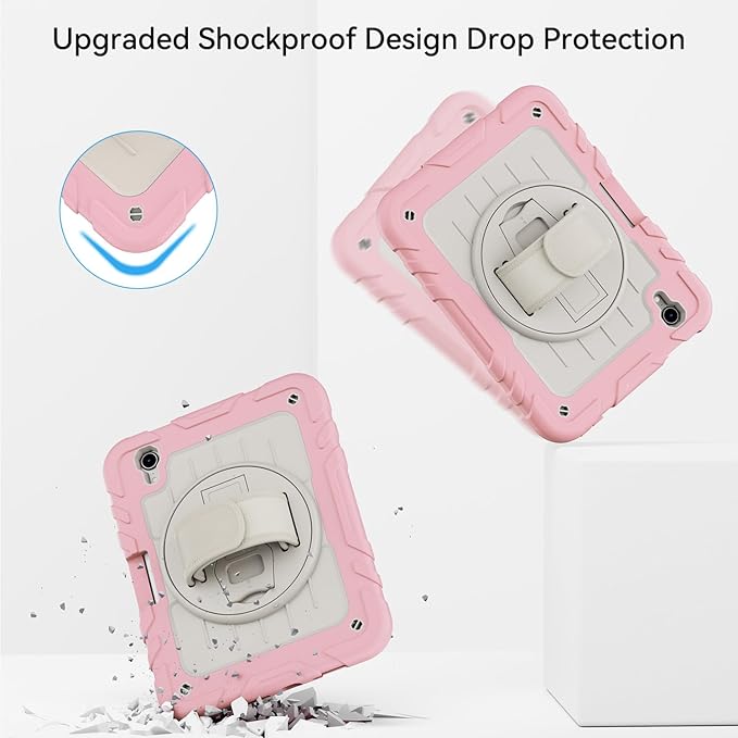 for iPad mini 7 A17 Pro/iPad mini 6 8.3 Inch Case iPad mini 7th/6th Generation Case (2024/2021) with Pencil Holder/Kickstand Hand Strap/Shoulder StrapPink&ampBeige