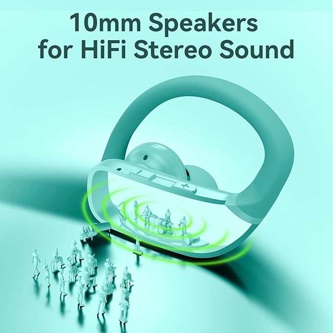 bmani Ear Buds Wireless Earbuds Bluetooth Headphones with 80H Playtime LED Display Case Over-Ear Hook with Mic Stereo Sound Easy Button Controls Sports Earphones for Running Workout Gym Mint Green