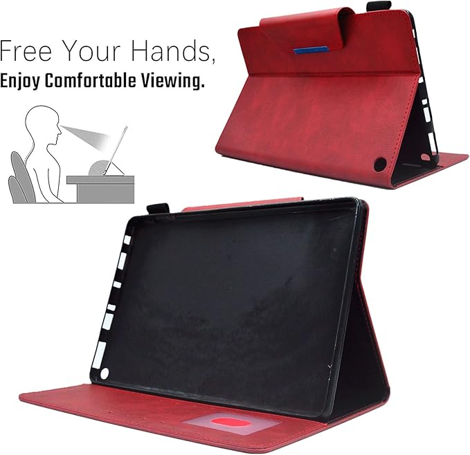 Folio Case for Amazon Kindle Fire HD 8/Fire HD 8 Plus (12th/10th Generation 2024/2022/2020) 8 UUcovers PU Leather Magnetic Smart Cover with Stand/Pencil Holder/Pockets [Auto Sleep/Wake] Red