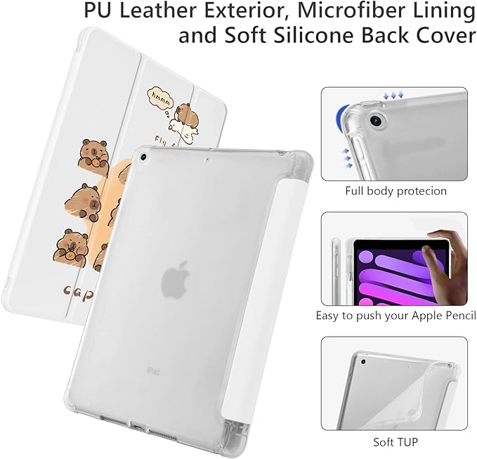Cute Kawaii Capybara for iPad Pro 11 Inch Case (M5/M4) 2025/2024 with Pencil Holder Auto Sleep/Wake Leather Soft TPU Back Cover