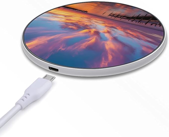 Fiery Clouds Sunset at Sea Fast Portable Charger 10W Funny Graphic Phone Charging Pad with USB Cable