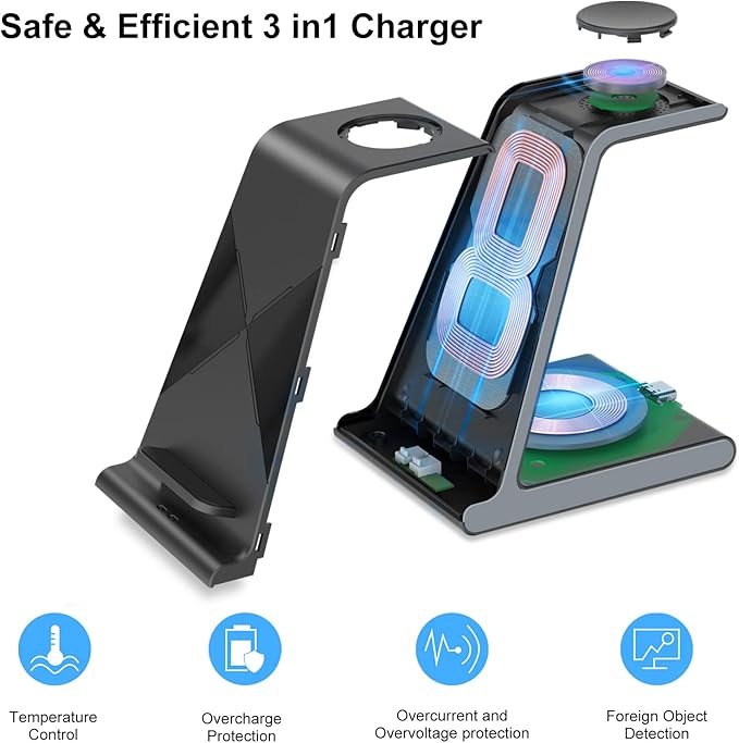 Wireless Charger for Samsung S25 Ultra Charging Station for Galaxy S25/S25 Edge/S24 Ultra/S24+/S24/S23/S22/Note 20/Z Flip 7/Fold 7 for Galaxy Watch 8/8 Classic/Ultra/7/6 Galaxy Buds 2 Pro/Pro