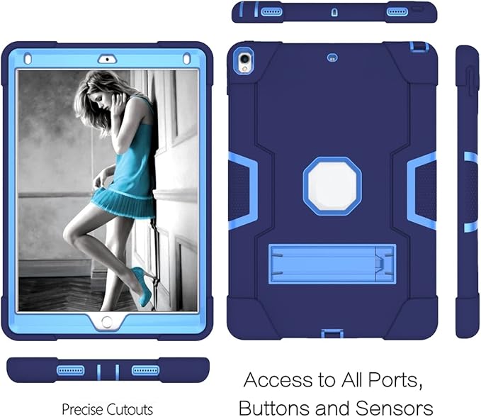 Jaorty 3 in 1 Hybrid Case for iPad Air 3 10.5 &amp iPad Pro 10.5 - Heavy Duty Rugged Stand Shockproof Anti-Slip &amp Scratch Navy Blue