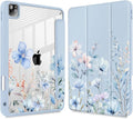May Chen for iPad Pro 11 inch M2 4th Generation 2022 iPad Pro 11 3rd/2nd/1st Gen Case with Transparent Shockproof Back Cover [Built-in Pencil Holder Auto Sleep/Wake Blue Wild Flowers