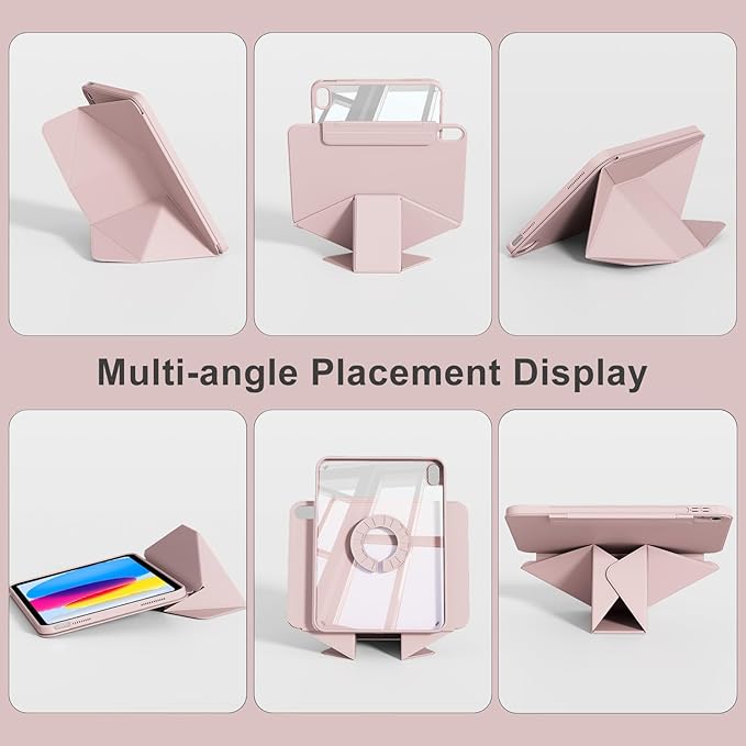 Case for iPad Air 11-Inch M4/M3/M2 (2026/2025/2024) iPad Air 5th/4th Generation (2022/2020) 10.9 with Pencil Holder Detachable Magnetic 360° Rotating Lightweight Protective Cover Pink