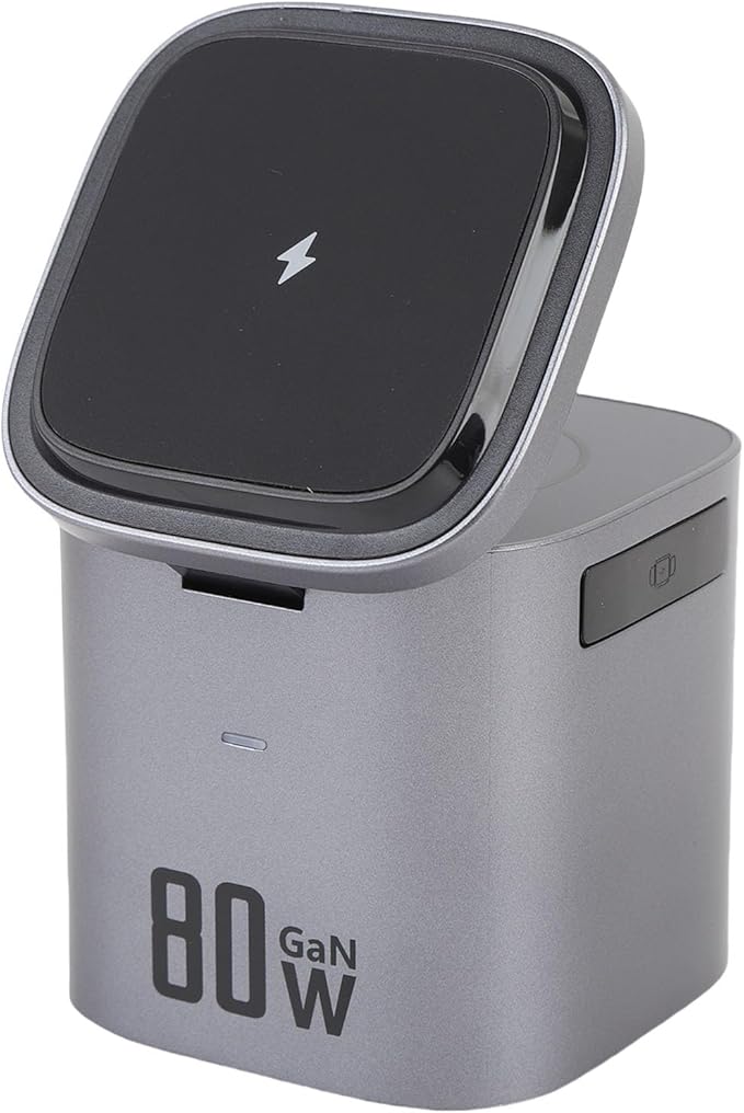 Sanpyl 6 in 1 Wireless Charging Station GaN 80W Wireless Charging Cube with Retractable Cord Support Smartphones Headphones Charging (US Plug)