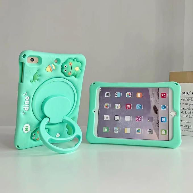 3D Cute Press Dinosaur Case for iPad 10th Gen (2022) 10.9 inch/iPad (A16) 11th 2025 11 inchCartoon Character Dinosaur Soft Silicone Rotating Stand Case with Lanyard for Kids Teens Girls Women