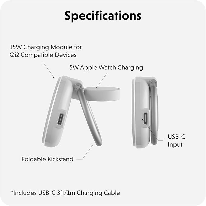 HyperJuice 2-in-1 Wireless Charger Qi2 Magnetic Stand — Fast Wireless Charger for iPhone Apple Watch &amp Qi Compatible Devices — Compact Adjustable 2 in 1 Charging Station Apple w/Built-in Kicksta