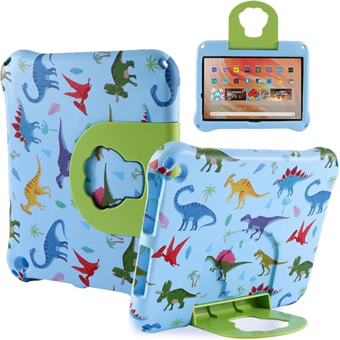 Fire HD 8 2020 2022 2024 Kid Pro Tablet Cover Kindle HD 8 inch 12th Generation Case for Kids Boy Girl Cartoon Dinosaur EVA Kid-Proof case with Stand Handle Shockproof Kid-Friendly Toddlers (Blue)
