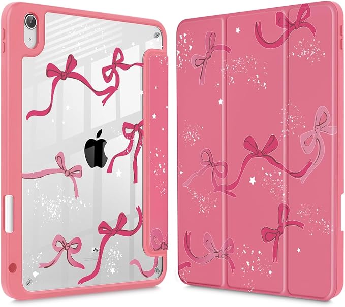 Tuiklol for iPad Pro 11 Inch Case M2 2022 Gen 4th -Built-in Pencil Holder Shockproof Cover Clear Transparent Back Shell Fit for iPad 11’’ 2021 2020 2018 Gen 3rd/2nd/1st for Kid Bow-Watermelon Red