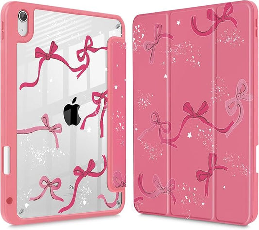 Tuiklol for iPad Pro 11 Inch Case M2 2022 Gen 4th -Built-in Pencil Holder Shockproof Cover Clear Transparent Back Shell Fit for iPad 11’’ 2021 2020 2018 Gen 3rd/2nd/1st for Kid Bow-Watermelon Red