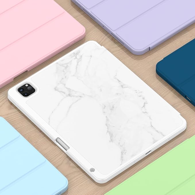ZryXal New iPad Pro 13 Inch Case (M5) 2025 / (M4) 2024 with Pencil Holder Smart iPad Case [Support Pencil Pro and Pencil (USB-C)] Support Touch ID and Auto Wake/Sleep (Marble White)