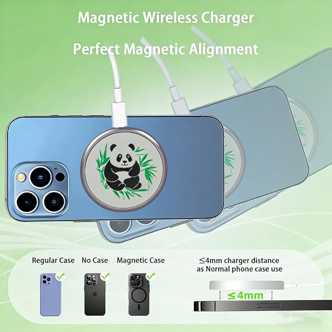 Wireless Charger Pad 2 Pack 15W Panda Magnetic Wireless Phone Charger for iPhone 17/16/15/14/13/12 Pro Max Plus and Airpods 4/3/2 Pro&ampMetal Wireless Charger for Office Desk for Nightstand for Tra
