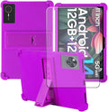 Compatible for ECOPAD T30 10.1 Inch Tablet Case + Screen Protector Tempered Glass Film Soft Silicone Full Coverage Adjustable Stand Protective Tablet Cover Purple
