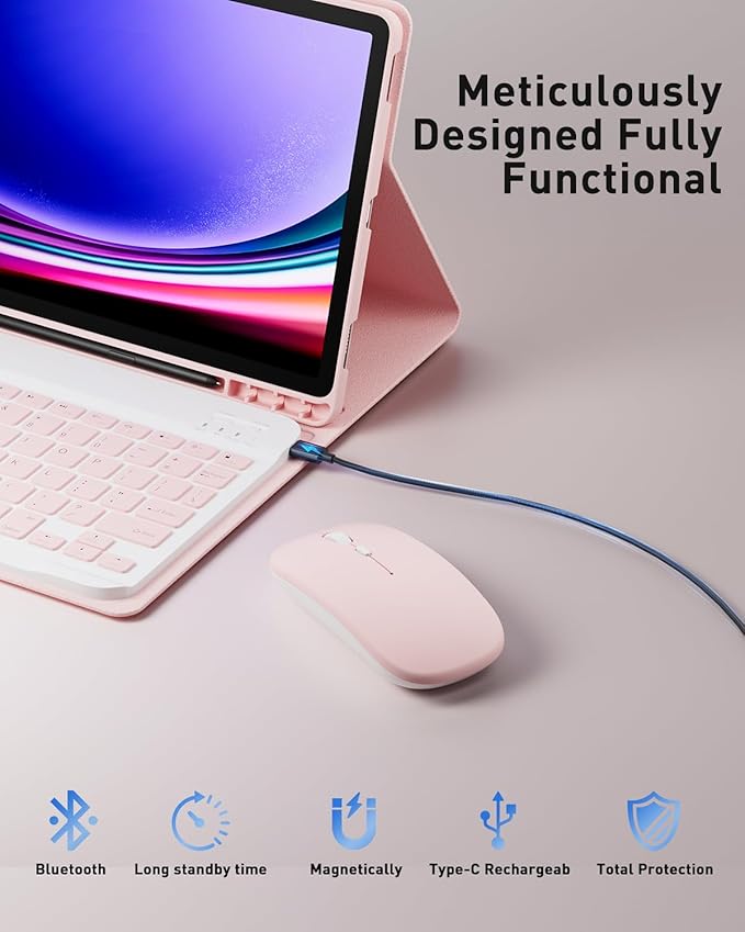 Keyboard Case for Samsung Galaxy Tab S11 Ultra / S10 Ultra / S9 Ultra / S8 Ultra 14.6 inch Cover - Detachable Magnetic Keyboard with S Pen Holder with Mouse - Pink