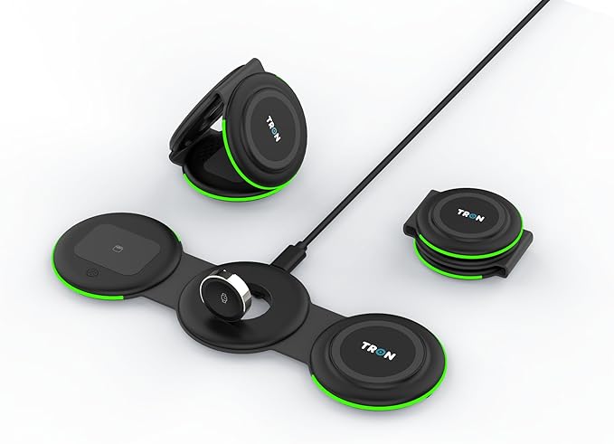 Tron 3 in 1 Foldable Magnetic Wireless Charger - Travel Charging Pad Dock for Apple Watch iPhone 16 15 14 13 12 Pro Max Plus &amp Airpod