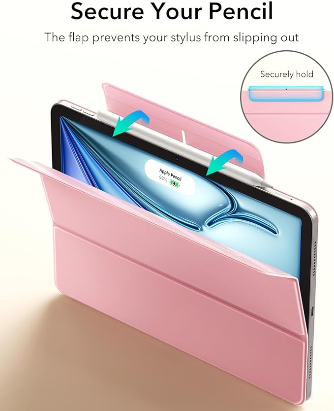 ESR for iPad Air 11 Inch Case M4/M3/M2 (2026/2025/2024) iPad Air 5th/4th Gen (2022/2020) Powerful Magnetic Attachment Slim Trifold Stand Case Auto Wake/Sleep Durable Protection Pink