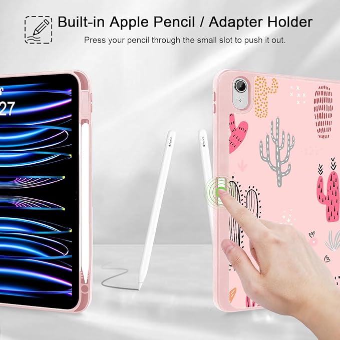 Mektron Case for iPad Air 11 inch (M4 2026 8th /M3 2025 7th /M2 2024 6th) Compatible with iPad Air 10.9 (2022 5th Gen /2020 4th Gen) Tablet Cover Buit in Pencil Holder Colorful Cacti