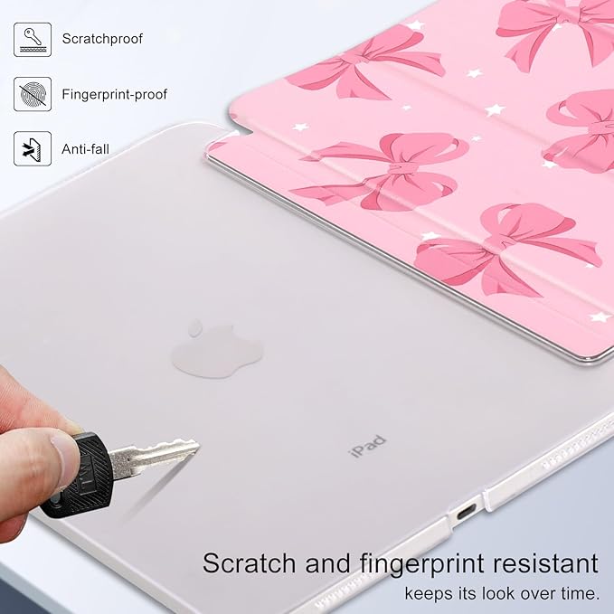 case for ipad 11th Generation11 Inch 2025 (A16 Chip) &amp 10th Gen 10.9 Inch 2022 - Slim Scratch-Resistant Hard PC Translucent Back Shell SmartCover Wake/Sleep FunctionPink Bow