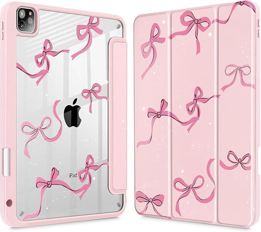 May Chen for iPad Pro 11 inch M2 4th Generation 2022 iPad Pro 11 3rd/2nd/1st Gen Case with Transparent Shockproof Back Cover [Built-in Pencil Holder Auto Sleep/Wake Bows Pink
