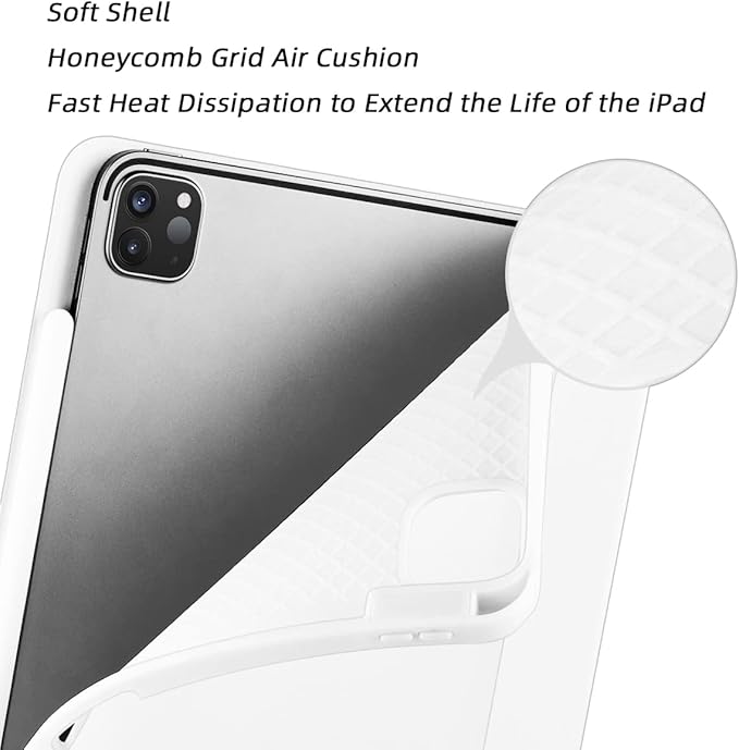 SIWENGDE Cases for iPad Pro 12.9 Case 6th/5th/4th Generation (2022/2021/2020) with Pencil Holder [Apple Pencil Wireless Charging] Soft TPU Smart Tri-fold Stand Protective Cover(White)