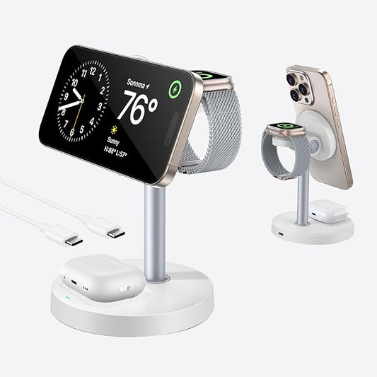 3 in 1 Wireless Charging Station for Multiple Devices 15W Fast Magnetic Wireless Charger Stand with Adjustable Angle Compatible with iPhone12-16 Series Apple Watch AirPods - Gifts for Men &ampWom