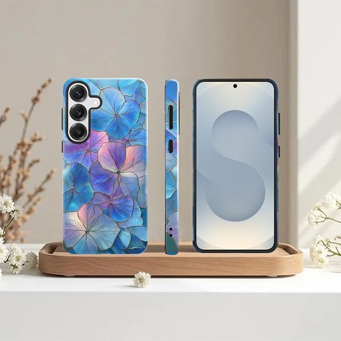 Blue Hydrangea Floral Stained Glass Aesthetic