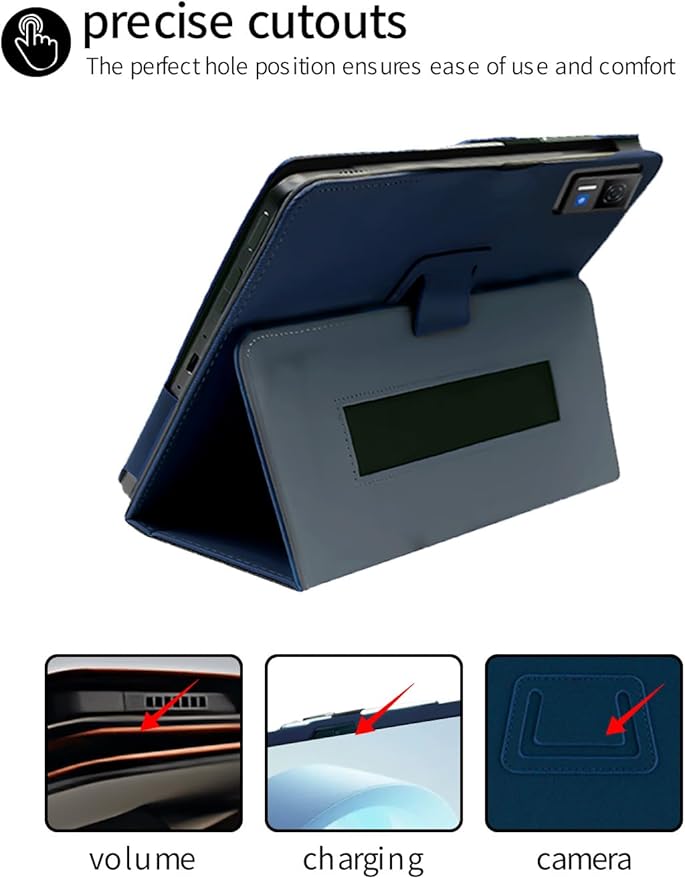 for DOOGEE U13 2025 13 Inch Android Tablet CaseBOVUGAC Folding Stand Protective Cover with Pencil Holder and Wrist StrapFull Protection Premium PUScratch Resistant(Dark Blue)