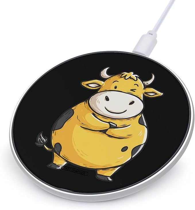 Cartoon Cow Fast Portable Charger 10W Funny Graphic Phone Charging Pad with USB Cable