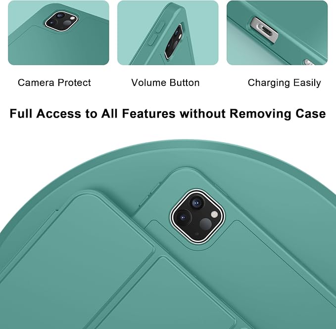 ZryXal iPad Pro 11 Inch Case (M5) 2025/ (M4) 2024 (Model: A2836/A2837/A3006) Trifold Stand Smart Cover with Pencil Holder and Soft TPU Back Auto Wake/Sleep (Forest Green)