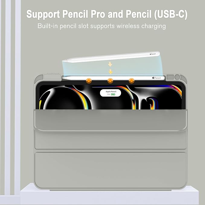 ZryXal iPad Pro 11 Inch Case (M5) 2025/ (M4) 2024 (Model: A2836/A2837/A3006) Trifold Stand Smart Cover with Pencil Holder and Soft TPU Back Auto Wake/Sleep (Smoky Gray)