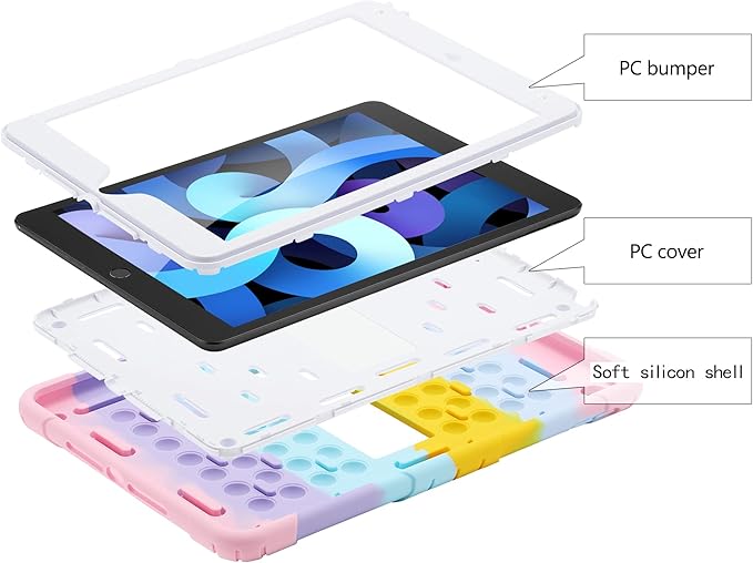 XZC iPad 9th/8th/7th Generation Case (iPad 10.2 Case 2021/2020/2019) Shockproof Drop Protection iPad Cover with Pencil Holder Kickstand Shoulder Strap (Rainbow 1)