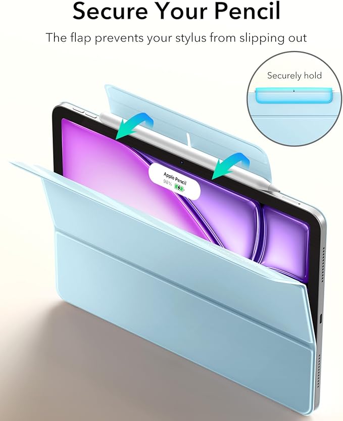 ESR for iPad Air 13 Inch Case M4/M3/M2 (2026/2025/2024) iPad Pro 12.9 Case Powerful Magnetic Attachment Slim Trifold Stand Case Supports Pencil Pro &amp Pencil (USB-C) Rebound Series Light Blue