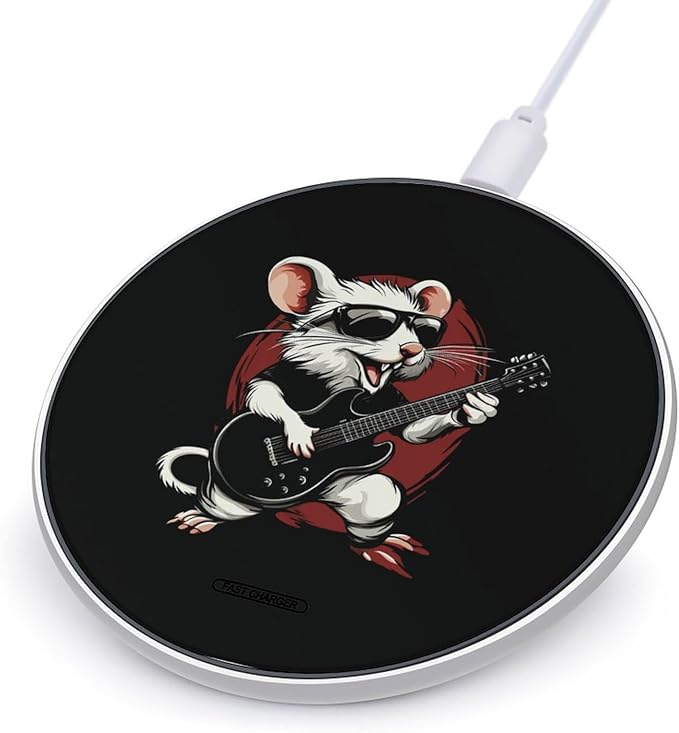 Rat Playing Guitar Wireless Charger Anti-Slip Wireless Charging Pad Slim Charger Mat for Men Women