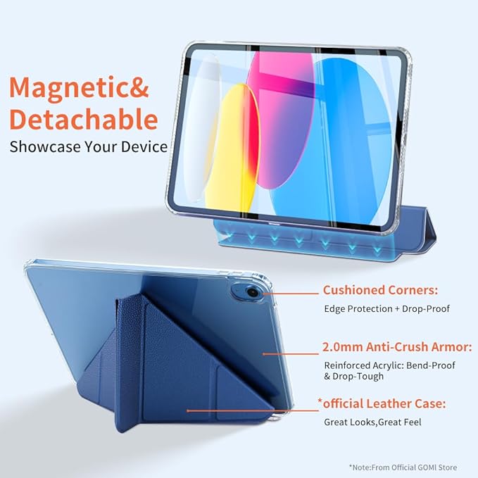 for iPad (A16) 11th/10th Generation Case(2025/2022) - Magnetic Detachable Portrait/Landscape Stand Cover with Hard Shell Back5 Standing AnglesAuto Wake/Sleep Slim &amp LightBlue