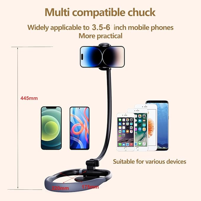 Cell Phone Stand Neck Phone Holder Hand Free Flexible Gooseneck 360° Rotation Adjustable Phone Holder for Bed Universal Multi-Functional Phone Stand for 4.7''-6.7'' Phone