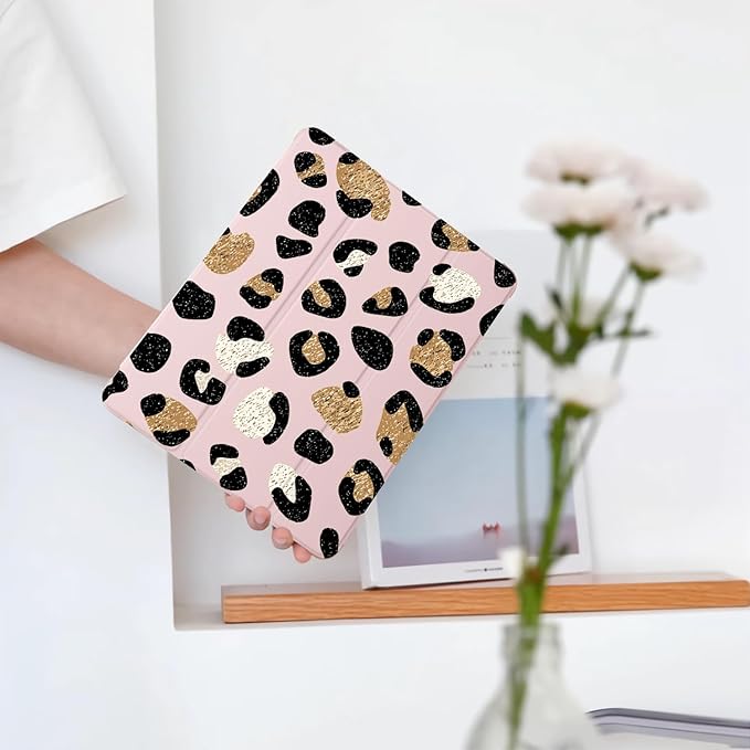 Cute Leopard Print for iPad Pro 13 Inch Case (M5/M4) 2025/2024 with Pencil Holder Auto Sleep/Wake Pink Leather Soft TPU Back Cover
