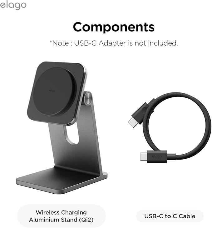 elago Qi2 Wireless Charging Stand for MagSafe Devices Qi2 Certified 15W Ultra-Fast Strong Magnet Adjustable Tilt Non-Slip Design for iPhone (Black)