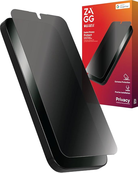 ZAGG Fusion Privacy Google Pixel 9 Pro XL Screen Protector - Flexible Hybrid Polymer 2-Way Privacy Filter Impact &amp Scratch Protection EZ Apply Installation Recycled Materials