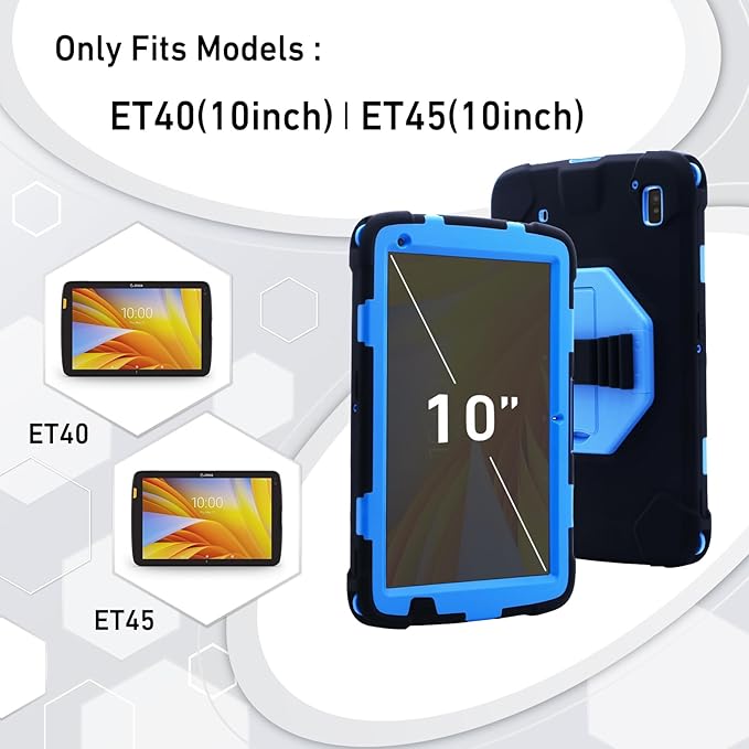 Protective Case for Zebra ET40 ET45 10 Inch Tablet Only Military Grade Shockproof Rugged Cover with Hand Strap &amp Stand SG-ET4X-10EXOSKL1-01 Compatible with Zebra Accessories (Blue)