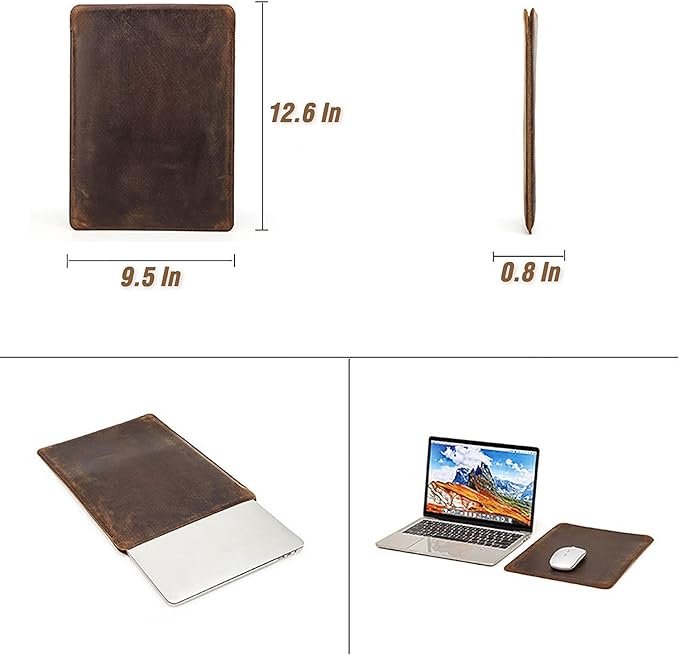Top Grain Leather 13.3 Slim Laptop Sleeve Case Solid Minimalist Vintage Design Handmade Compatible with MacBook Pro 13.3 MacBook Air M1/M2 DELL XPS 13 &amp Other PC Brown 13.3 Inch