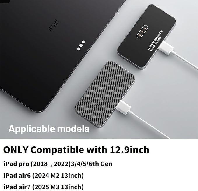 Magnetic Wireless Charger for iPad Pro 12.9inch(3rd/4th/5th/6th) &amp iPad Air 13 (M2/M3) ONLY 18W Fast Charging Smart Connector Charger Aluminum Alloy Wireless Charging Pad with USB-C Cord Cable