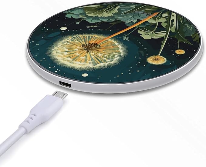 Dandelions at Night Wireless Charger Fast Wireless Charging Pad with USB Cable 10W Anti-Slip Magnetic Wireless Charger Portable Slim Charger Puck Travel Charging Station
