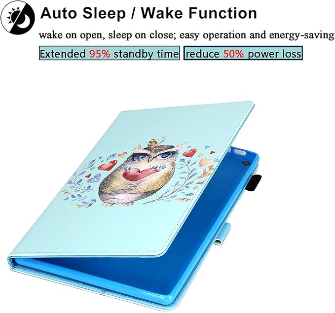 Kindle Fire HD 10 Tablet 2019/2017 Case 9th/7th Generation 10.1 with Pencil Card Holder [Auto Sleep/Wake] Smart Folio Stand Multi-Angle Viewing PU Leather Shockproof Cover Green Flower Owl