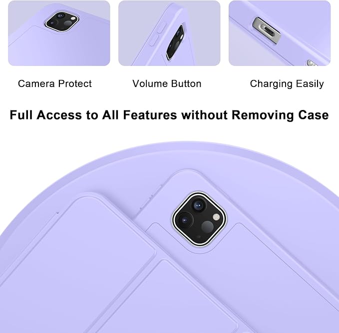 ZryXal iPad Pro 11 Inch Case (M5) 2025/ (M4) 2024 (Model: A2836/A2837/A3006) Trifold Stand Smart Cover with Pencil Holder and Soft TPU Back Auto Wake/Sleep (Light Purple)