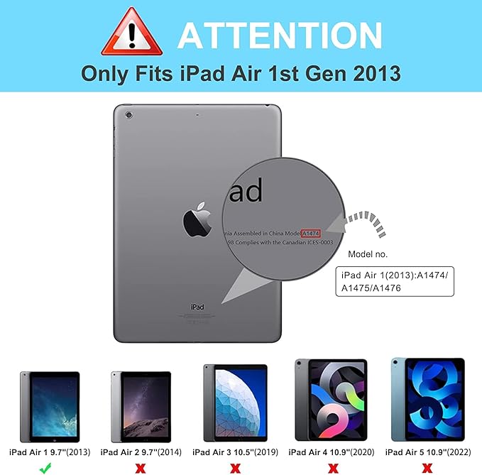 iPad Air Case 1st Generation 2013 TSQ iPad Air 1 Case Heavy Duty Shockproof Military Grade Rugged Protective Case w/Rotating Stand Hand Shoulder Strap for iPad Air 9.7 Inch A1474/A1475/A1476-Black