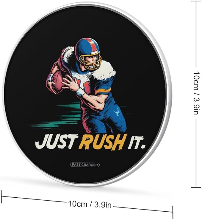 Just Rush It Football Player Phone Charger Magnetic Charging Pad Anti-Slip with USB Cable