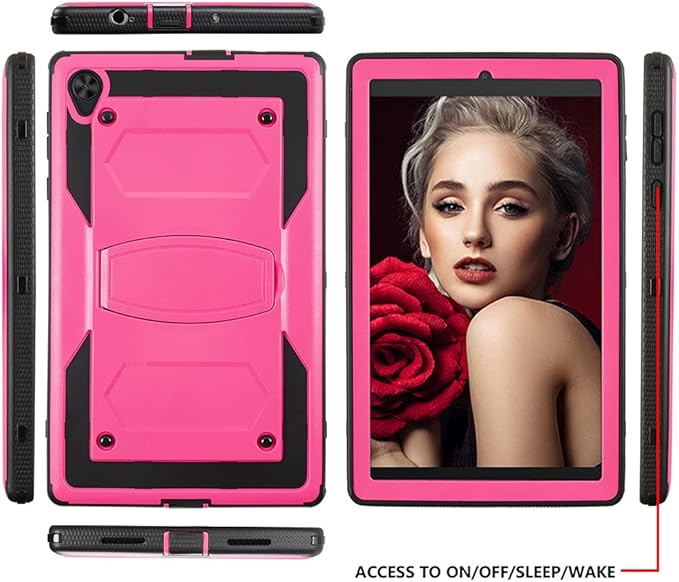 Mignova for Alcatel Joy Tab 2 8 inch 2020 Case Model 9032Z Come with HD Tempered Glass Screen Protector for TCL Tab Model 9048S Tablet Case Built in Stand Shockproof Hard Back Shell Case (Pink+1 Pcs)