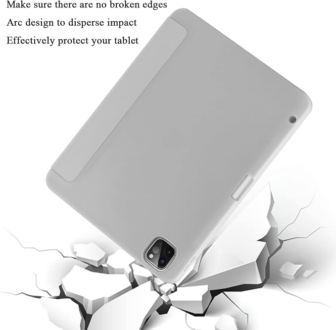 SIWENGDE Cases for iPad Pro 12.9 Case 6th/5th/4th Generation (2022/2021/2020) with Pencil Holder [Apple Pencil Wireless Charging] Soft TPU Smart Tri-fold Stand Protective Cover(Light Grey)